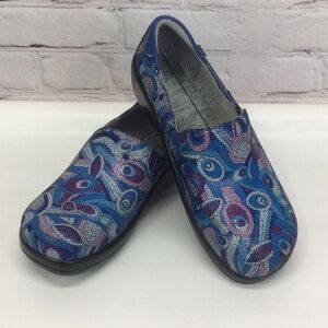 Alegria KEL-596 Shoes Women’s Sz 39 US 9 Blue/Purple Mosaic Print Clogs Leather